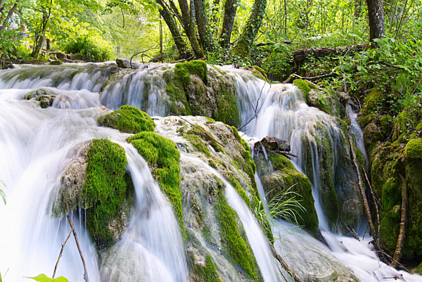 Waterfall in Plitvice Lakes national Park at summer, Croatia
