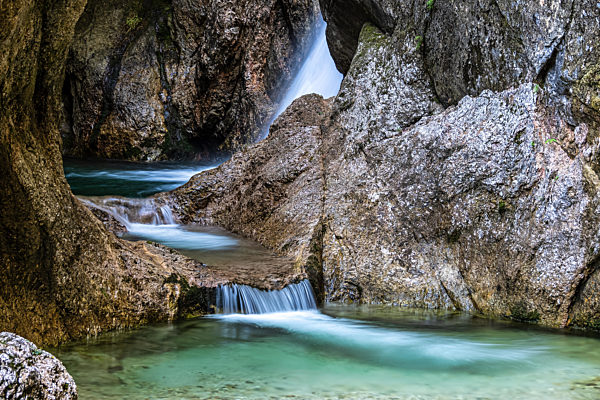 The wild-romantic Almbachklamm in the Berchtesgaden Land is a popular excursion destination in Bavaria, Germany