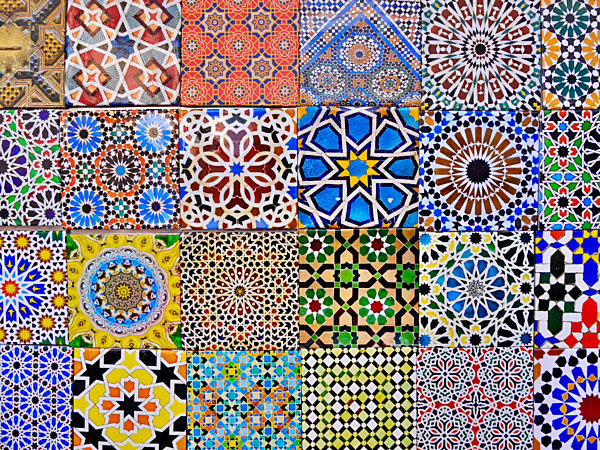 Beautifully patterned tiles in vibrant colours with Arabic influence
