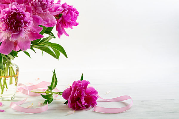 Gorgeous pink peonies with a satin ribbon.