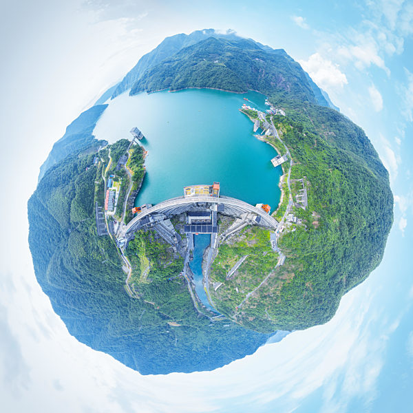 little planet image of small hydroelectric station