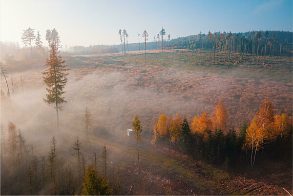 Aerial view of autumn countryside, traditional fall landscape in centra Europe