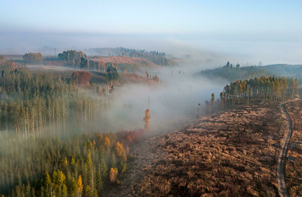 Aerial view of autumn countryside, traditional fall landscape in centra Europe