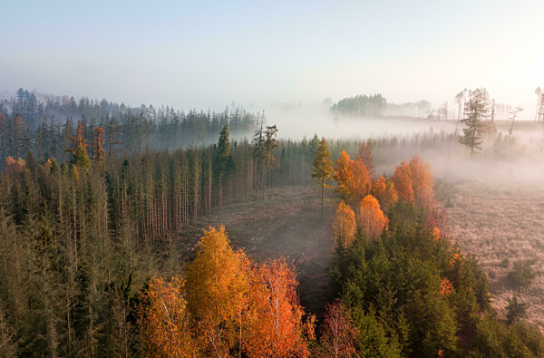 Aerial view of autumn countryside, traditional fall landscape in centra Europe