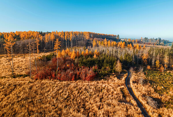 Aerial view of autumn countryside, traditional fall landscape in central Europe