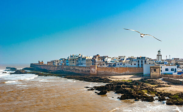 Panoramic view of Essaouira city walls, Morocco. 