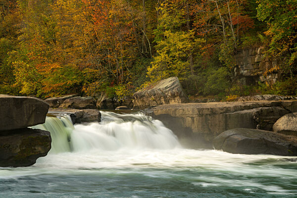 Cascades of the Valley Falls on a misty autumn day