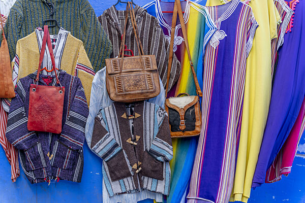 Colorful Moroccan Handmade Souvenirs In Blue City Chefchaouen, Morocco, Africa.