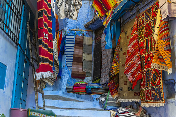 Colorful Moroccan Handmade Souvenirs In Blue City Chefchaouen, Morocco, Africa.