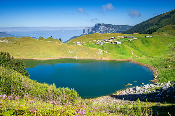 Lac De Lessy and Mountain landscape in The Grand-Bornand, France