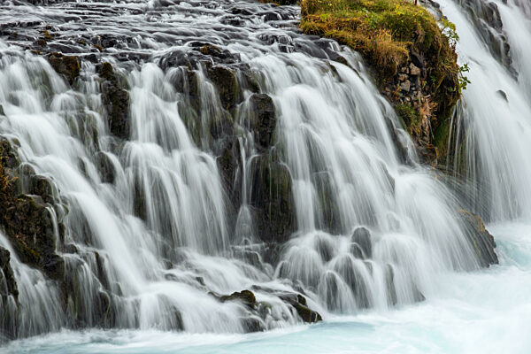 Picturesque waterfall Bruarfoss autumn view. Season changing in southern Highlands of Iceland.