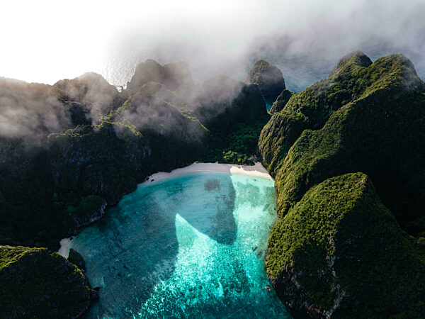 Maya Bay Koh Phi Phi Thailand, Turquoise clear water Thailand Koh Pi Pi,Scenic aerial view of Koh Phi Phi Island in Thailand