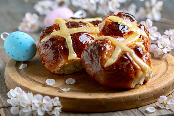 Easter buns with a cross  close up.