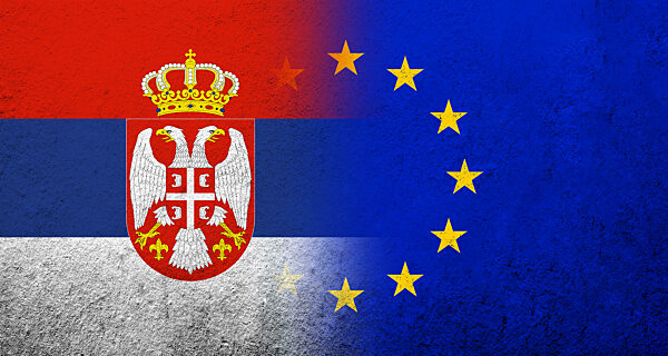 Flag of the European Union with Serbia National flag. Grunge background