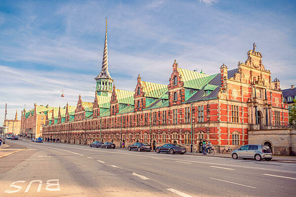 One of the oldest buildings in Copenhagen - The Old Stock Exchange Børsen in Dutch Renaissance style. Copenhagen, Denmark