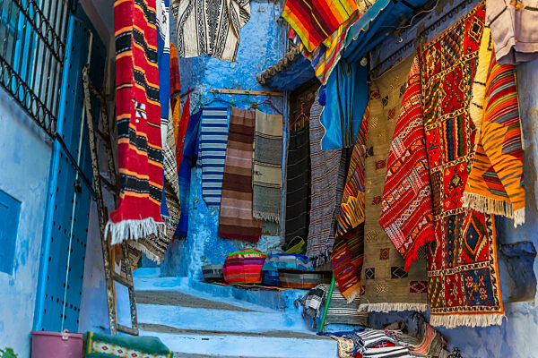Colorful Moroccan Handmade Souvenirs In Blue City Chefchaouen, Morocco, Africa.