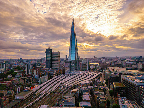 London cityscape at sunset - aerial view