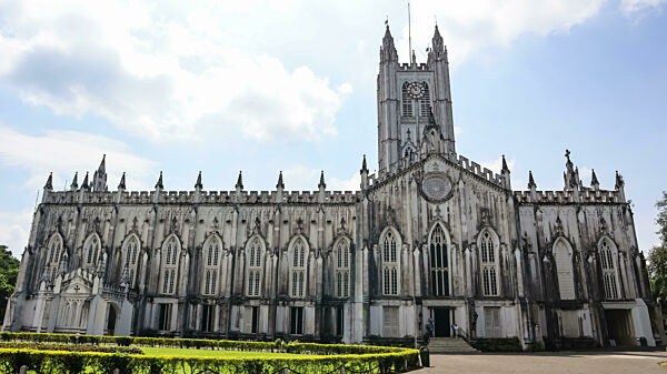 Front view of St. Paul's Cathedral Church. The cornerstone was laid in 1839 and the building was completed in 1847, Kolkata, West Bengal, India.