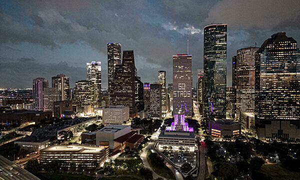 Panoramic view over the city of Houston at night- HOUSTON, UNITED STATES - OCTOBER 31, 2022
