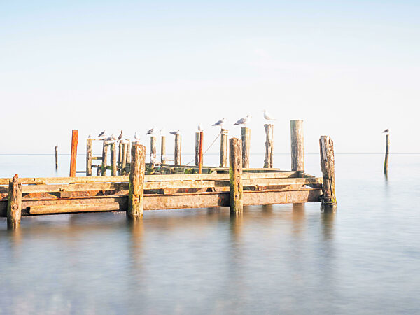 Pillars and poles of port mole in fishing Village of Vitt near Kap Arkona