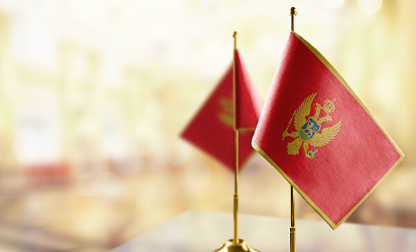 Small flags of the Montenegro on an abstract blurry background