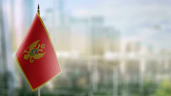 Small flags of the Montenegro on an abstract blurry background