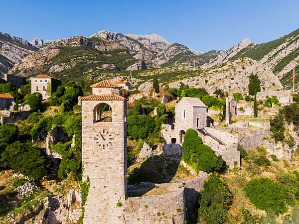 Stari Bar - ruined medieval city on Adriatic coast, Unesco World Heritage Site in Montenegro Aerial view