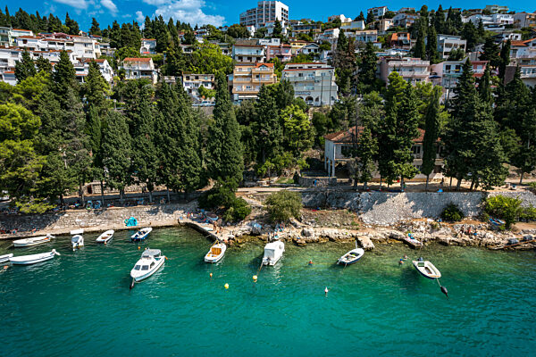 Panoramic Aaerial view of Mimosa Beach in Neum, coastal town in Bosnia and Herzegovina.
