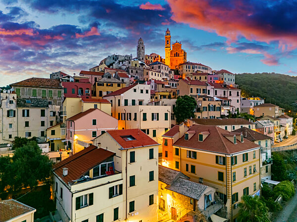 Aerial view of the village of Cervo on the Italian Riviera in the province of Imperia