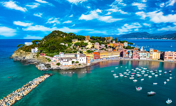 Aerial view of the Bay of Silence in Sestri Levante