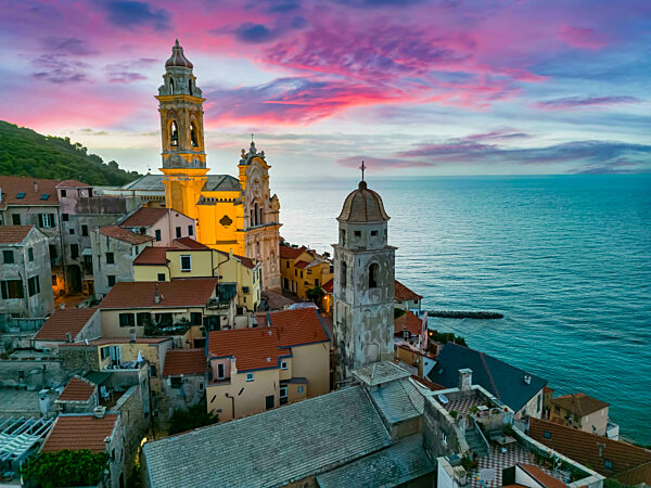 Aerial view of the village of Cervo on the Italian Riviera in the province of Imperia