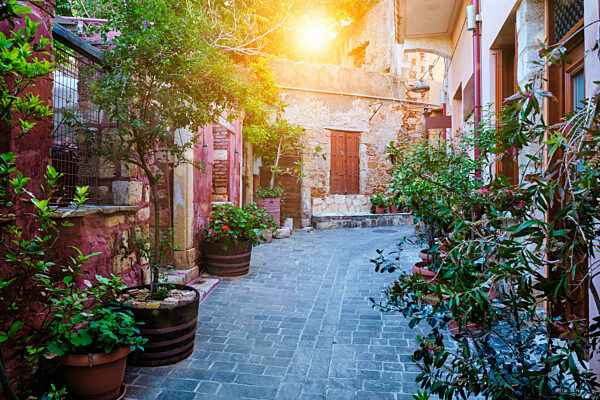 Scenic picturesque streets of Chania venetian town. Chania, Creete, Greece