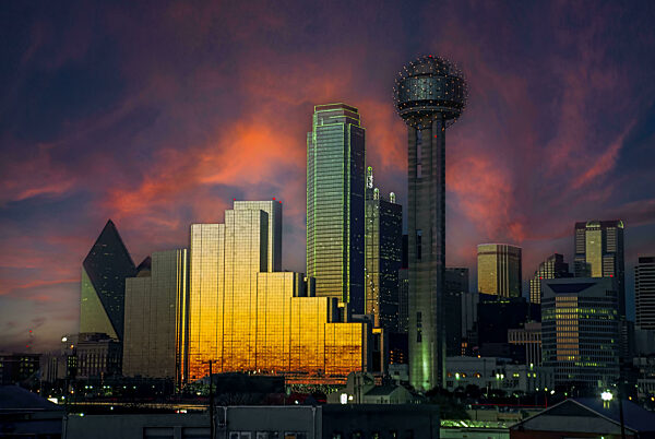 Dallas skyline at sunset