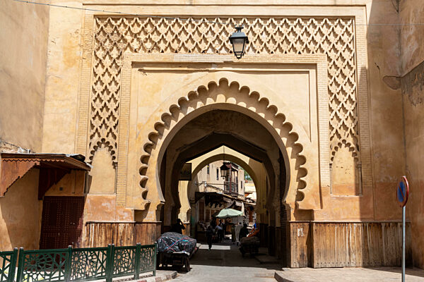 Scenic oriental gate Bab Semmarine in the medina of Fes
