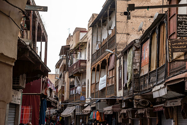 Main street in the Jewish mellah district in downtown Fes