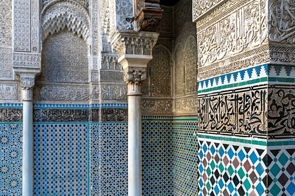 architectural detail of the interior of the University of al-Qarawiyyin and mosque in downtwon Fez