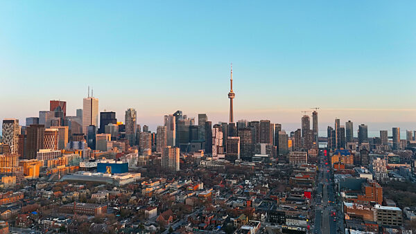 Panoramic evening view from above over the city of Toronto Canada - TORONTO, CANADA - APRIL 17, 2024