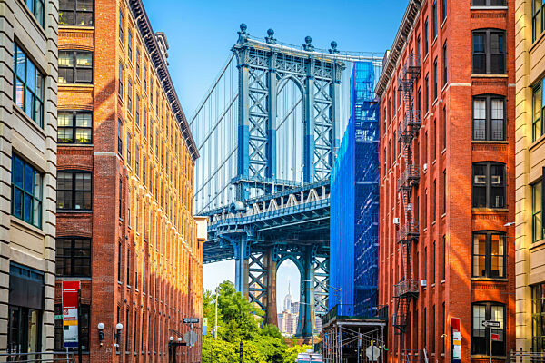 New York City Manhattan Brücke Straßenansicht von Dumbo un Brooklyn