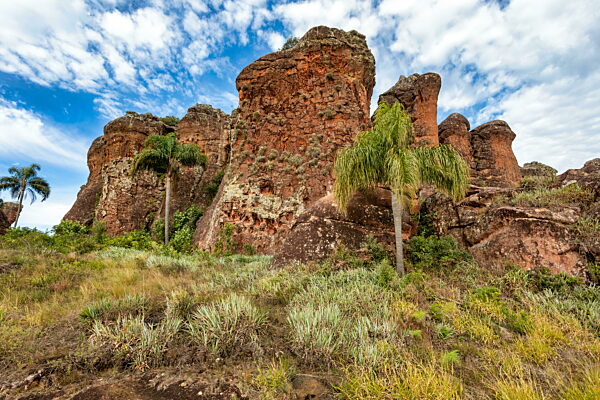 Sandstone rock formations and rugged landscape, Vila Velha State Park, Itaiacoca, Ponta Grosa Brazil.