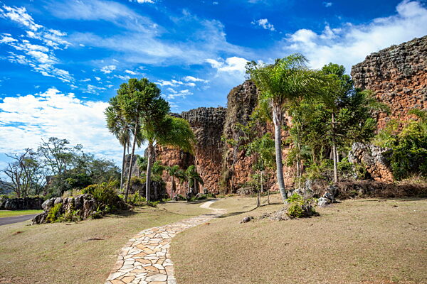 Sandstone rock formations and rugged landscape, Vila Velha State Park, Itaiacoca, Ponta Grosa Brazil.