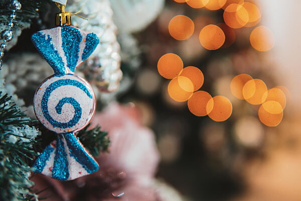 Christmas toys on the Christmas tree with a close angle
