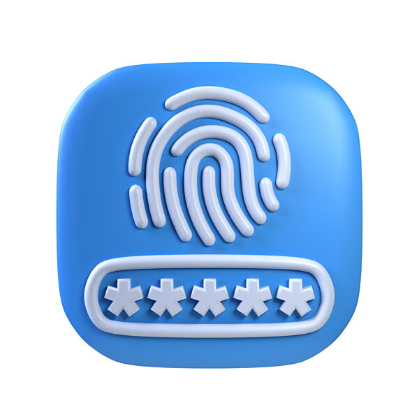 Login-Symbol mit Fingerabdruck Marke Quadratische Form 3D