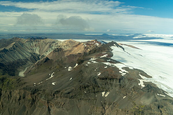 Luftaufnahme des Randes des Vatnajökull-Gletschersystems und der Eiskappe