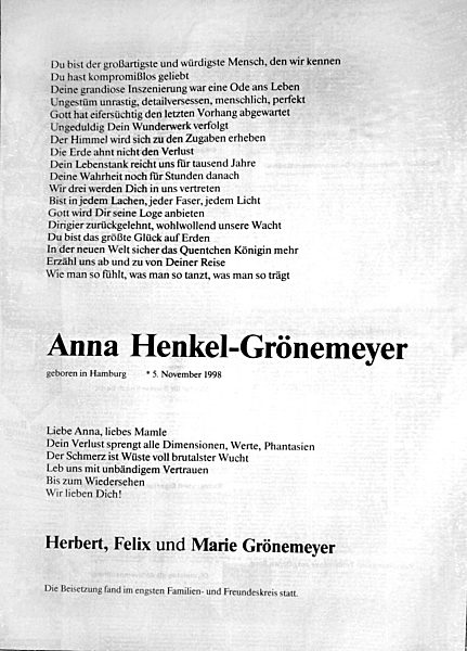 Grönemeyer nimmt Abschied von seiner Frau