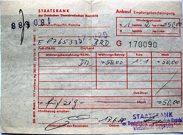 Mindestumtausch für die Einreise in die DDR 1988