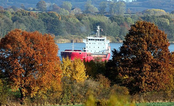 Entlang herbstlich gefärbter Bäume am Ufer fährt am Freitag (30.10...