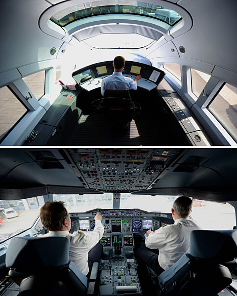 KOMBO - Cockpits von einem ICE und einer Lufthansa-Maschine