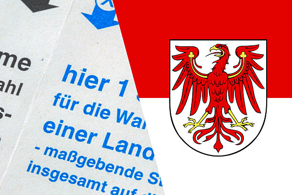 Symbolic Image State Election In Brandenburg: Flag Of Brandenburg And Close-up Of A Ballot Paper. The Next State Election Will Take Place In September 2024