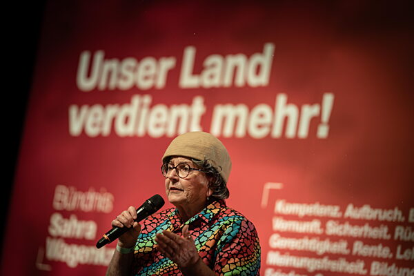 Sahra Wagenknecht in Mainz, Gründerin und ehemalige Parteivorsitzende von BSW im Wahlkampf zur Landtagswahl 2026 im Bundesland Rheinland-Pfalz