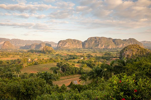 Sunrise view of Vinales Valley UNESCO World Heritage Site, Vinales, Pinar del Rio, Cuba, West Indies, Caribbean, Central America